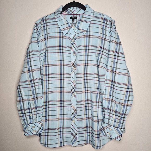 Talbots Tops - Talbots Womens Petite Plus 1X Casual Plaid Button Up Top Blue Mature Country